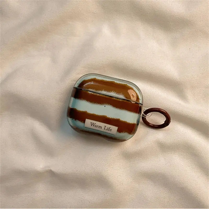 Retro Fashion Red-Brown Fuzzy Stripe Airpod Case