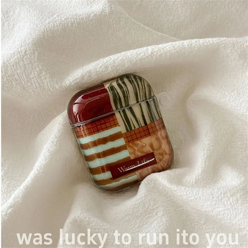 Retro Fashion Red-Brown Fuzzy Stripe Airpod Case