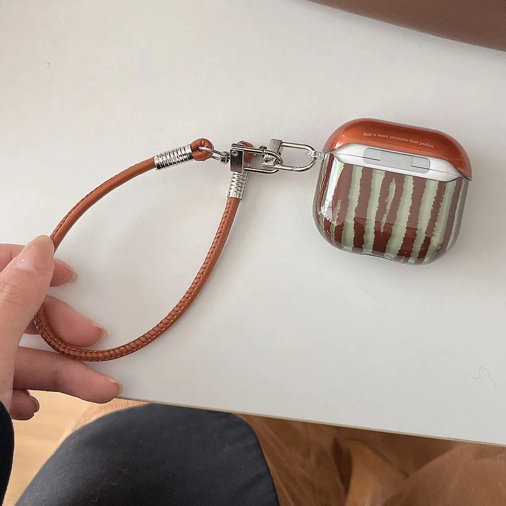 Retro Brown Green Striped AirPods Case