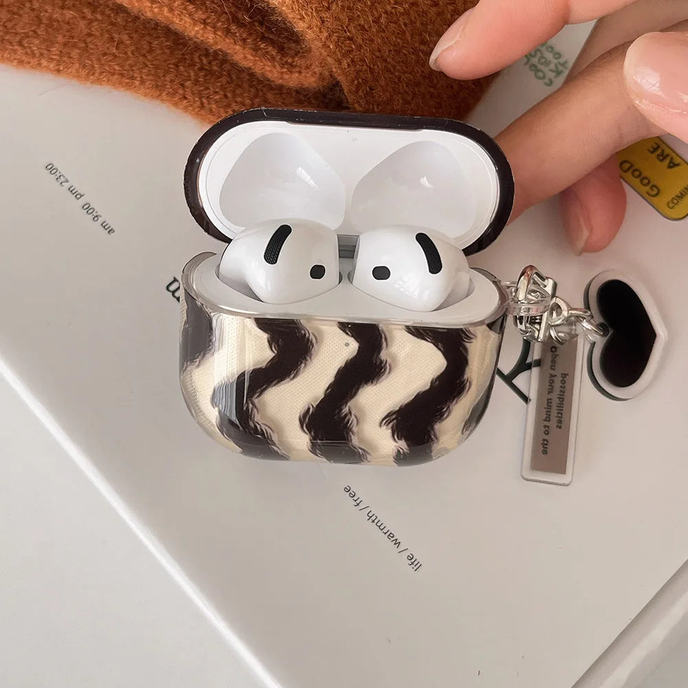 Simple Coffee Color Striped Airpods Case