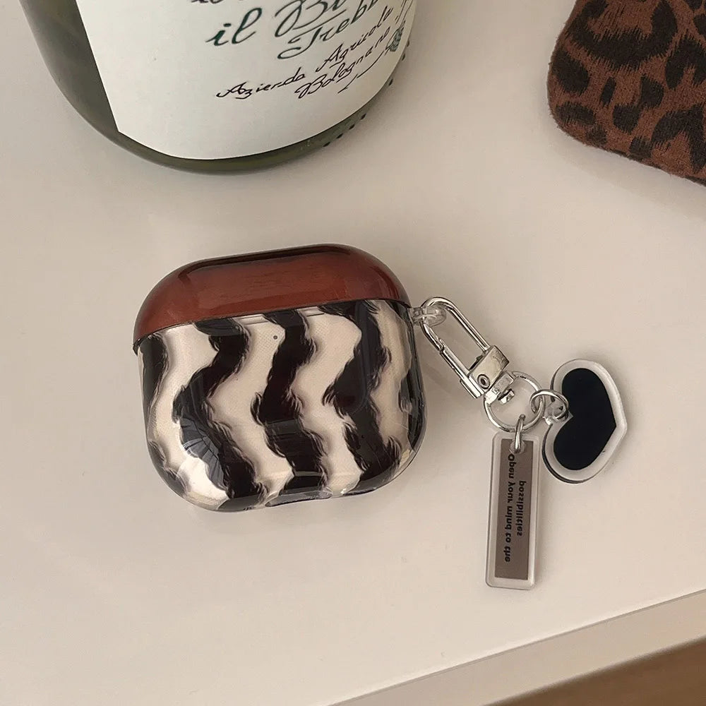 Simple Coffee Color Striped Airpods Case
