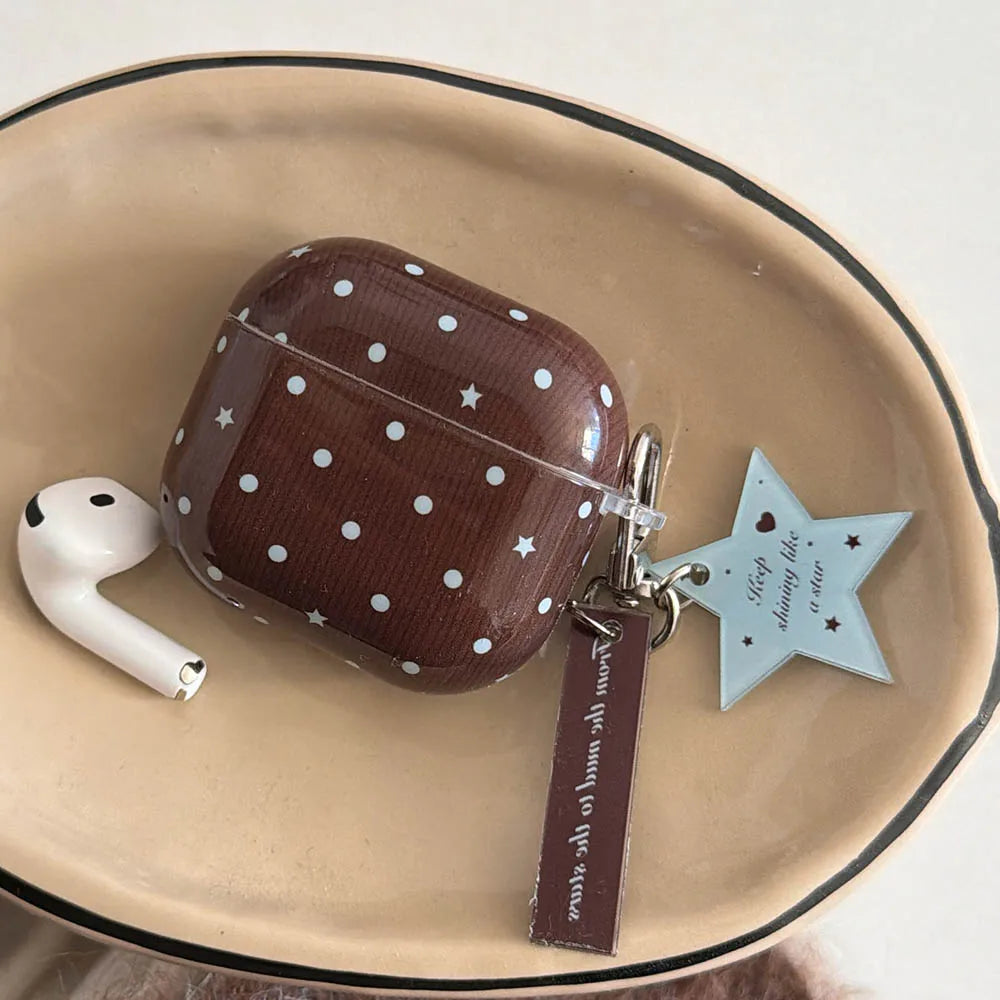 Brown Blue Polka Dot Airpod Case