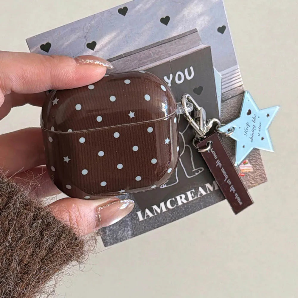 Brown Blue Polka Dot Airpod Case