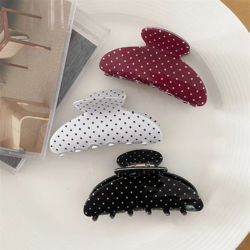 Vintage Hair Claw Clip Polka Dots Print