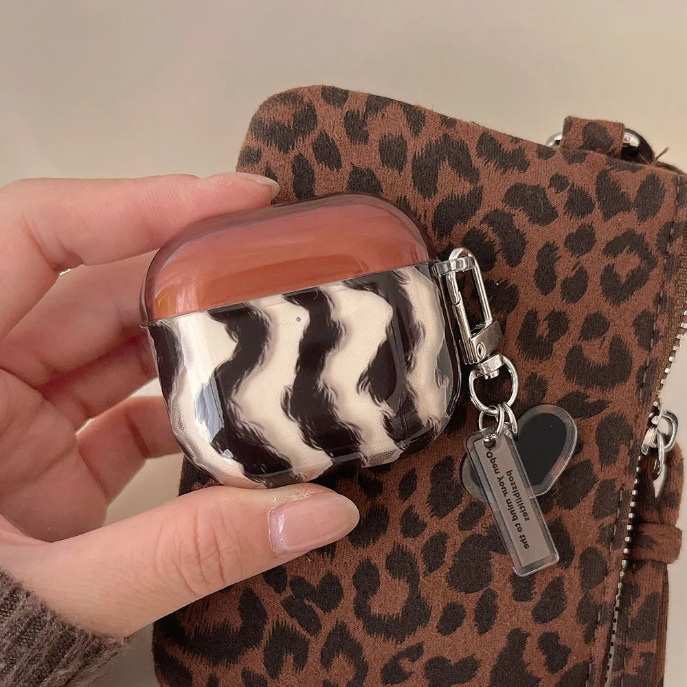 Simple Coffee Color Striped Airpods Case