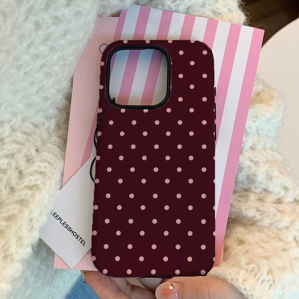 Ins Brown Red Polka Dots Phone Case