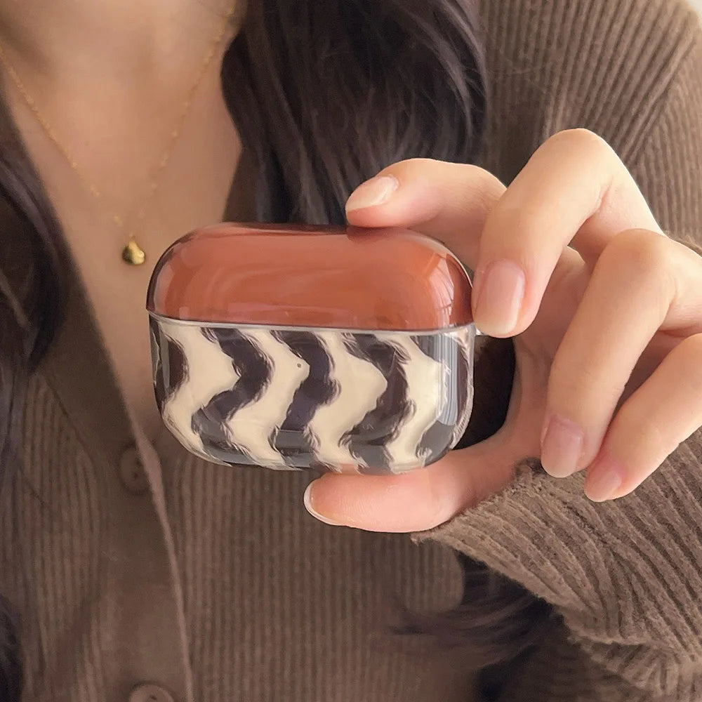 Simple Coffee Color Striped Airpods Case